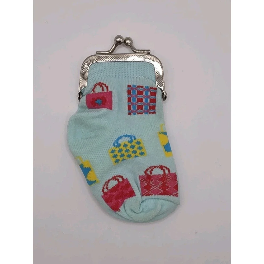 Blue Shopping Bag Pattern Baby Sock Coin Purse